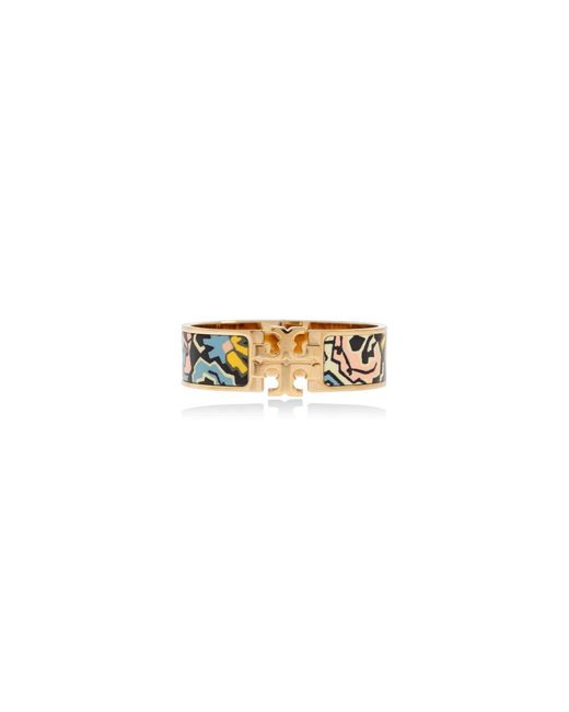 Tory Burch White Messingarmband Mit Logo