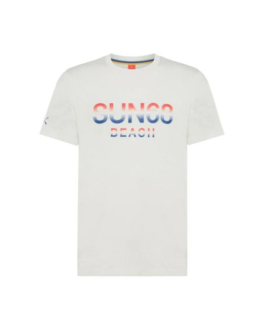 Sun 68 Tops ,Wit ,Katoen T-Shirt Met Korte Mouwen En Groot Logo in het White voor heren
