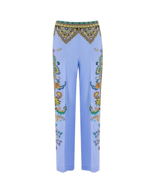 Etro Blue Paisley Print Wide-Leg Trousers