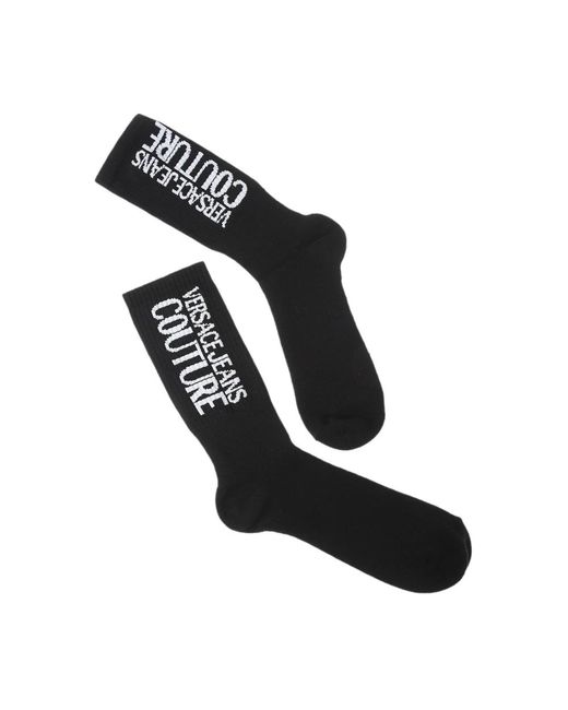 Versace Logo bestickte baumwoll-stretch-sportsocken in Black für Herren