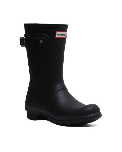 Hunter Schoenen ,Zwart ,Polyester Korte Regenlaars Zwart Matte Finish in het Black