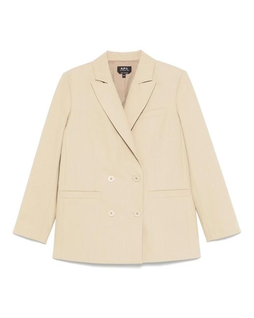 A.P.C. Jassen ,Katoen Double Breasted Lucy Blazer in het Natural