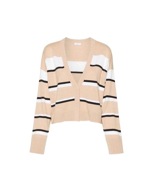 Peserico Truien & Vesten ,Veelkleurig ,Wol Gestreept Cardigan Met Kralen in het Natural