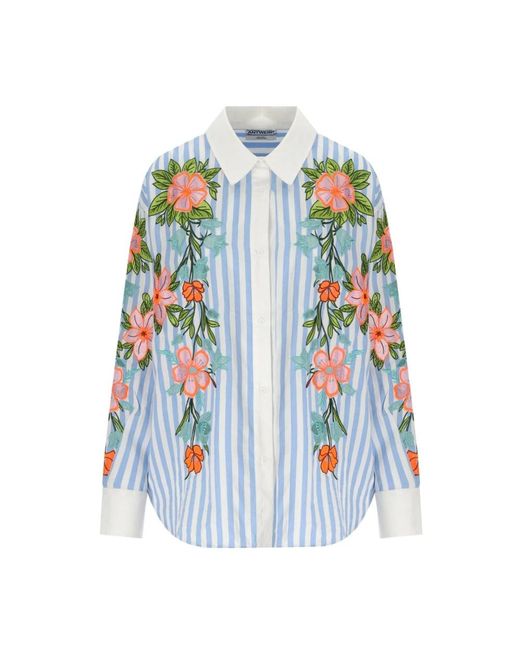 Essentiel Antwerp Blue Blumen Bestickte Weiße Bluse
