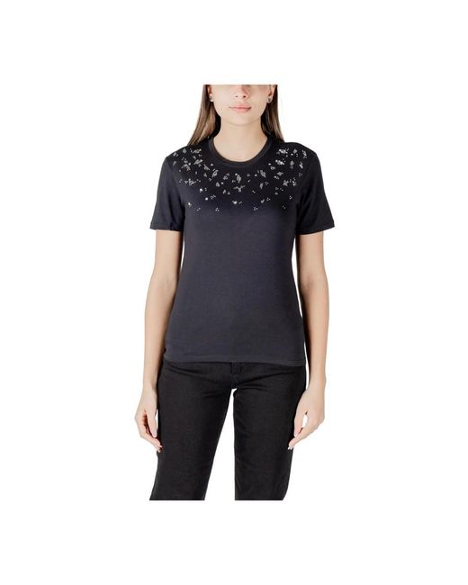ONLY Tops ,Zwart ,Katoen Sprankelend Rhinestone T-Shirt in het Black
