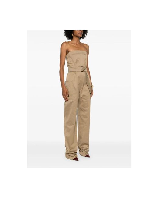 Saint Laurent Jumpsuits & Playsuits ,Katoen Strapless Jumpsuit Met Riem in het Natural