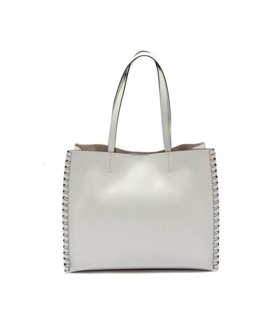 Orciani Gray Mesh Liberty Shopper Tasche Grau Leder