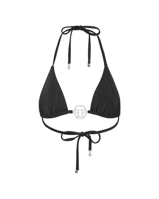 Philipp Plein Badmode ,Zwart ,Triangle Bra Crystal Hexagon in het Black