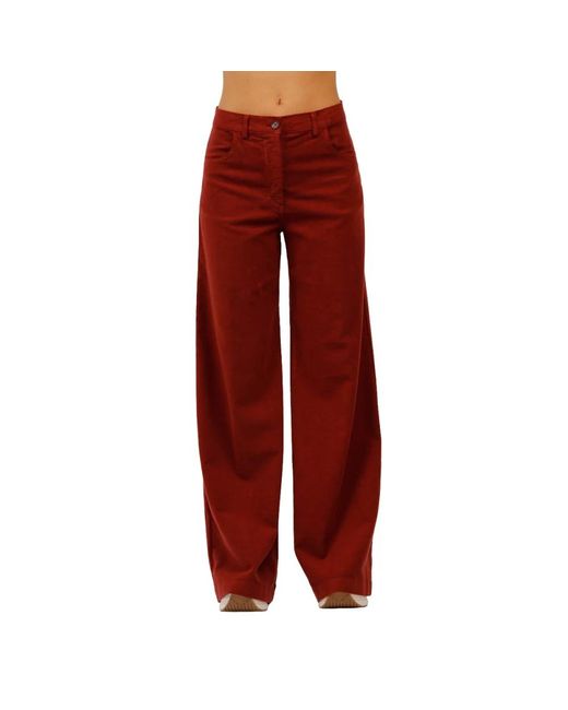 Aspesi Broeken ,Bruin ,Hoge Taille Stretch Ribfluwelen Broek in het Red
