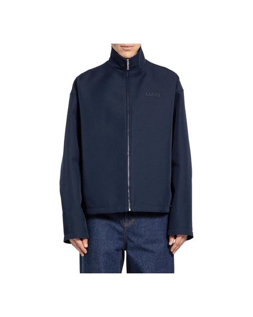 Gucci Blue High-Neck Two-Welt-Pockets Regular-Fit Wool-Blend Jacket for men