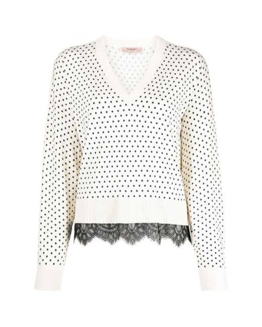 Twinset White V-Neck Knitwear