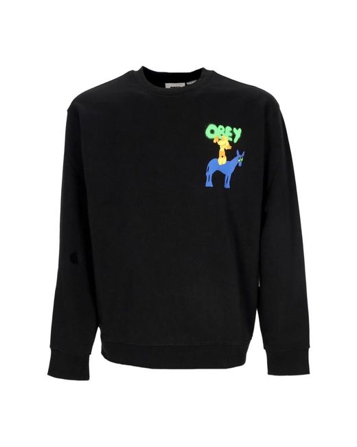 Obey Hoodies & Sweatvesten ,Zwart ,Katoen Lichte Crewneck Sweatshirt Zwart Frans Terry in het Black voor heren