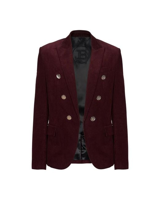 Balmain Purple Corduroy Double-breasted Blazer for men