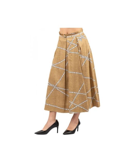 Elisabetta Franchi Natural Baumwollrock Mit Bastdruck Und Schleife