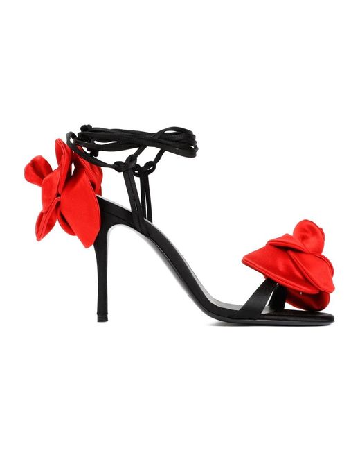 Magda Butrym Red Flower Satin Sandals Shoes