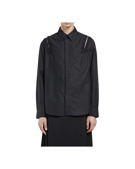 Simone Rocha Ruffle Slash Classic Concealed Button Shirt in het Black voor heren