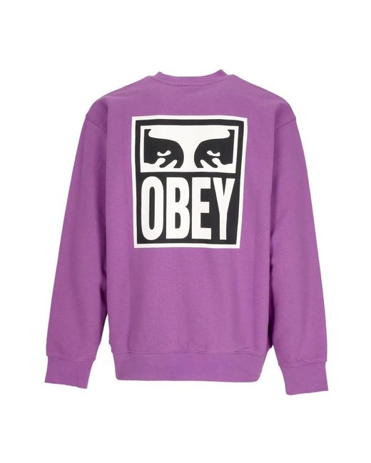Obey Hoodies & Sweatvesten ,Paars ,Katoen Iconische Crewneck Sweatshirt Lichtgewicht French Terry in het Purple voor heren