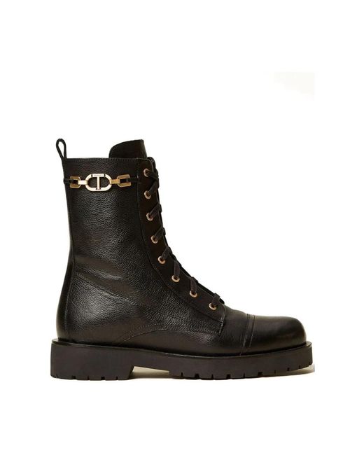 Twinset Black Lace-Up Boots