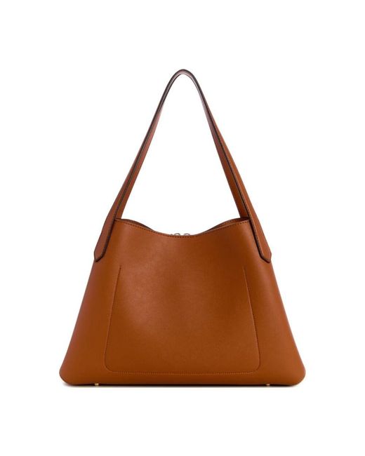 Guess Brown Cognac schultertasche mit abnehmbarem logopendant