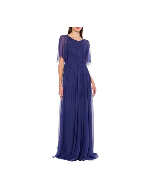 Alberta Ferretti Blue Plissé Maxi Dress