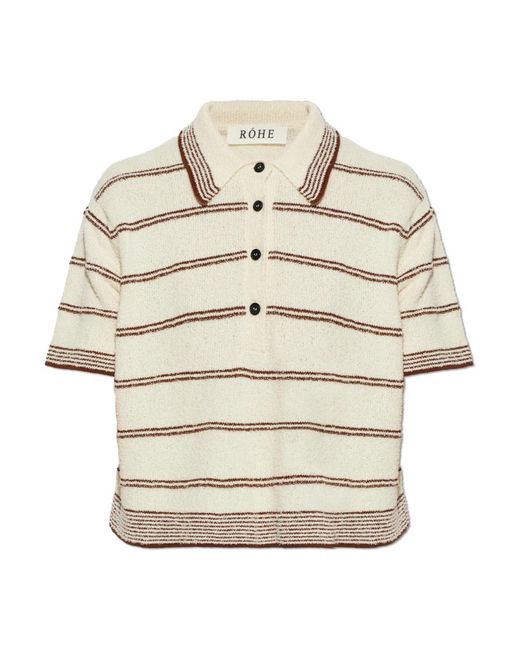 Rohe Striped Pattern Polo in het Natural