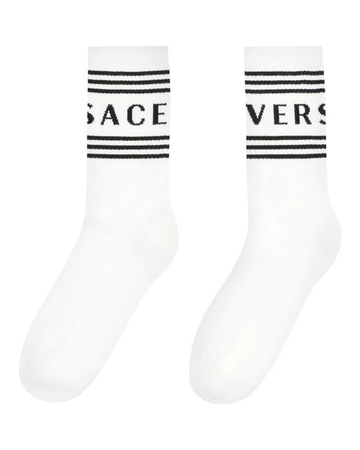 Versace Ondergoed ,Wit ,Katoen Logo Intarsia Katoenen Sokken in het White voor heren
