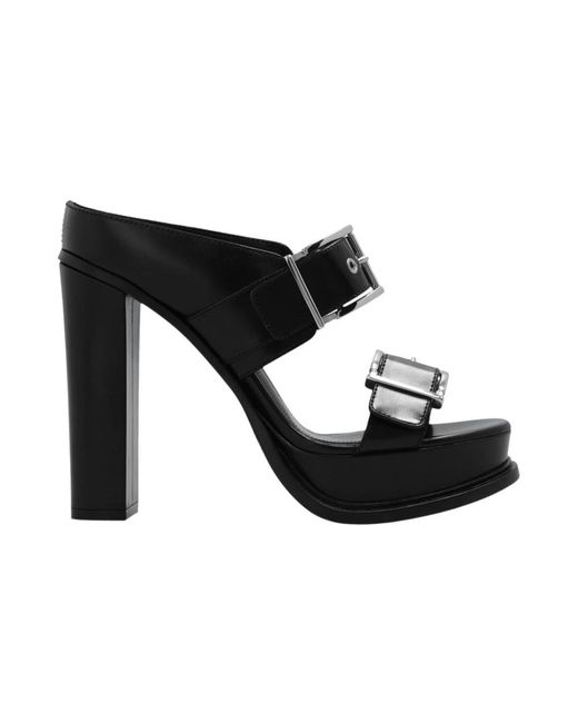 McQueen Black Heeled Mules