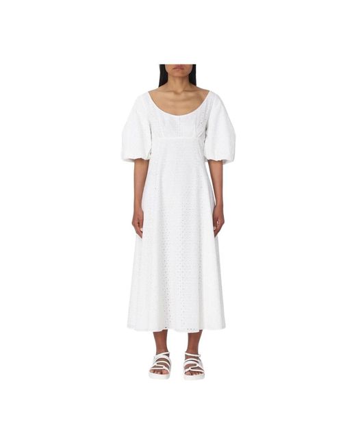 KENZO White Gelb Creme Puffärmel Midi Kleid