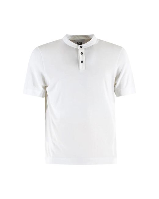 T-shirt in cotone bianco con bottoni di Alpha Studio in White da Uomo