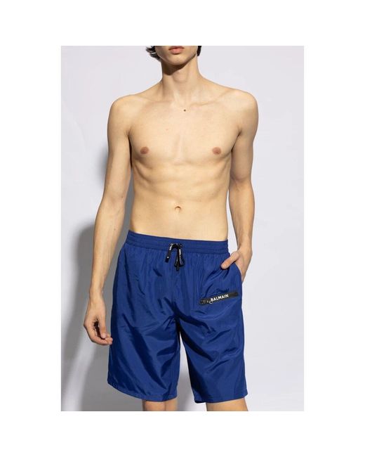 Pantaloncini da bagno con logo di Balmain in Blue da Uomo
