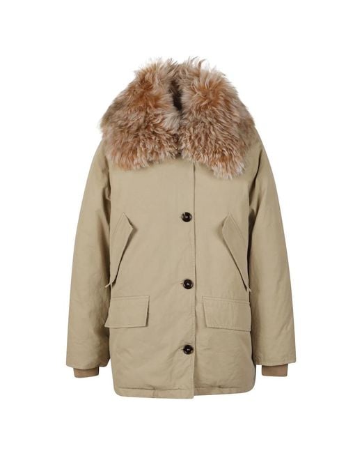 Prada Piumino Cotton Down Jacket in het Natural