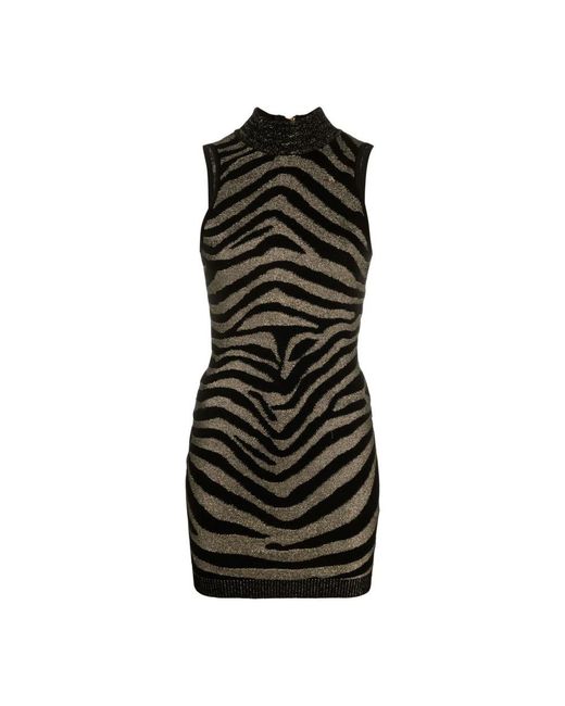 Balmain Black Zebra-print Knitted Dress