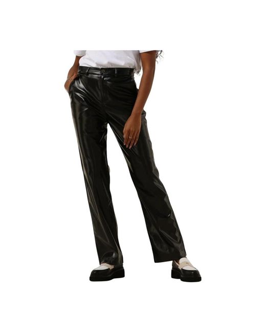Simplee Broeken ,Zwart ,Polyester Wijde Leatherlook Broek in het Black