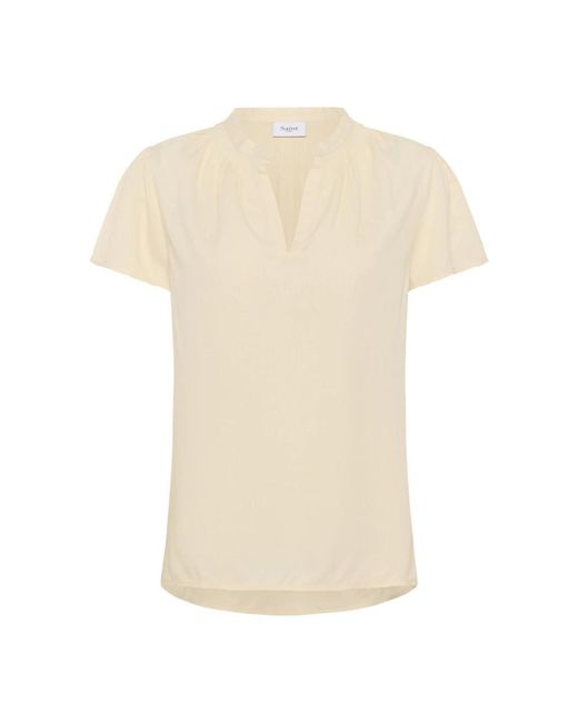 Saint Tropez Overhemden ,Feminine V-Hals Blouse in het Natural