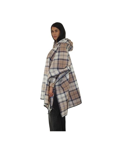 Barbour Gray Leichter Wasserdichter Tartan Poncho Cape