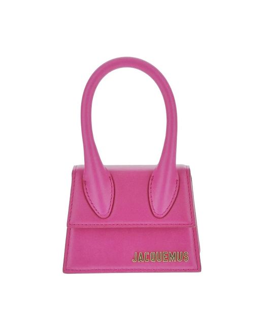 Mini borsa neon rosa con placca logo oro di Jacquemus in Pink