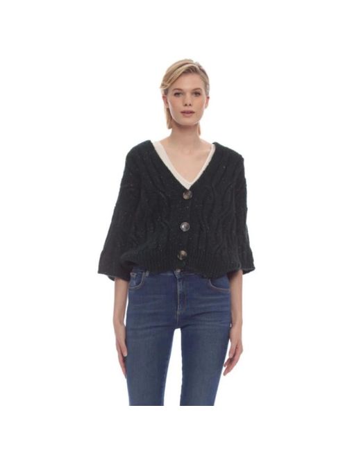 Kocca Truien & Vesten ,Groen ,Leer Cardigan Met Knopen En Vleermuismouwen in het Black