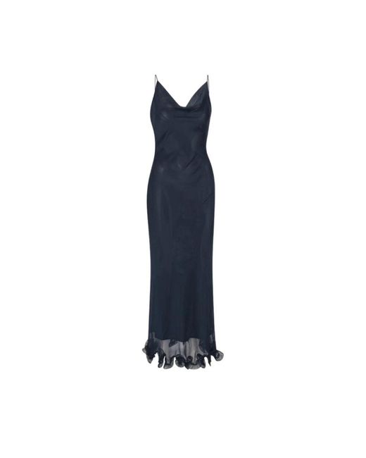 ROTATE BIRGER CHRISTENSEN Blue Chiffon Rüschen Maxikleid