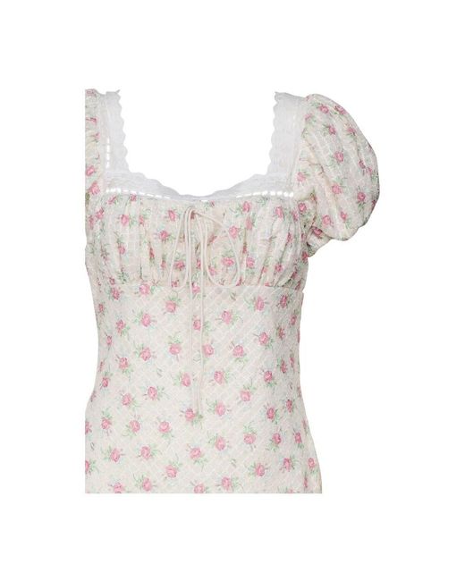 For Love & Lemons White Boho spitzenkleid weiß rosa