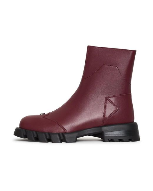 CESARE GASPARI Purple Leder flache knöchelstiefel - bordeaux