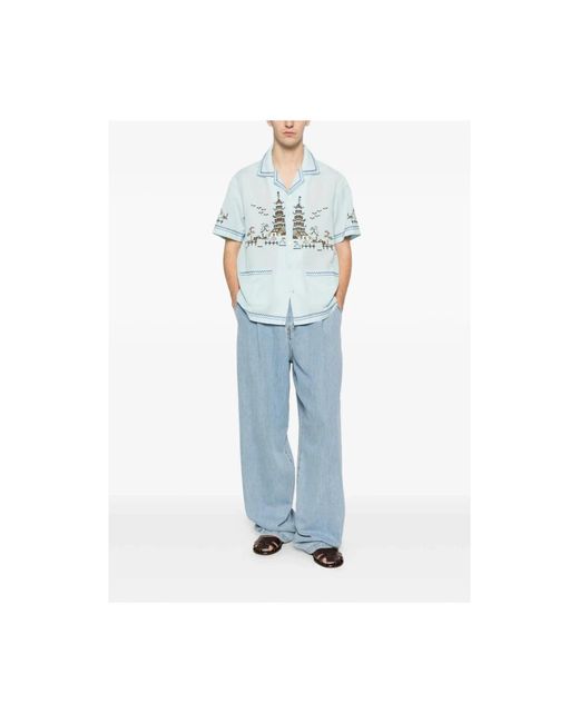 BAZISZT Blue Short Sleeve Shirts for men