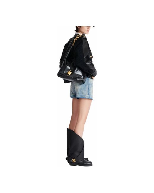 Balmain Black Sync Hobo Bag Aus Kalbsleder