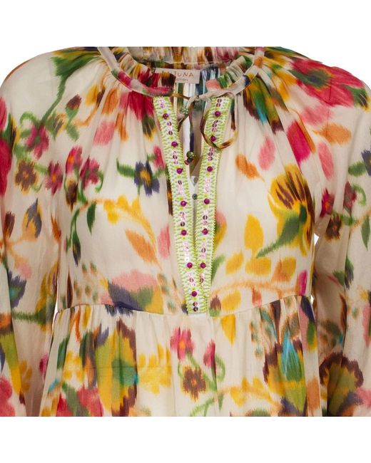 Anjuna Kleedjes ,Veelkleurig ,Katoen Kleurrijke Lange Mouw Asymmetrische Jurk in het Multicolor