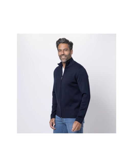 Gran Sasso Truien & Vesten ,Blauw ,Wol Blauwe Rits Ribboord Vest in het Blue voor heren