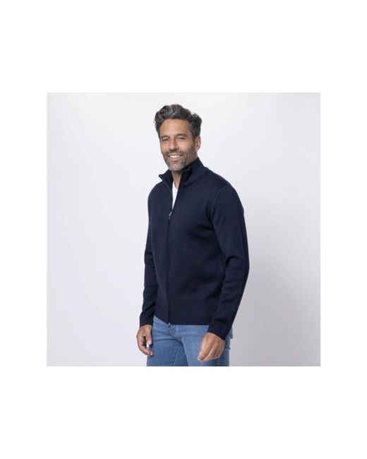 Gran Sasso Truien & Vesten ,Blauw ,Wol Blauwe Rits Ribboord Vest in het Blue voor heren