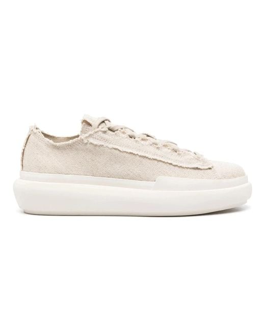 Y-3 White Canvas Flatform Sneakers