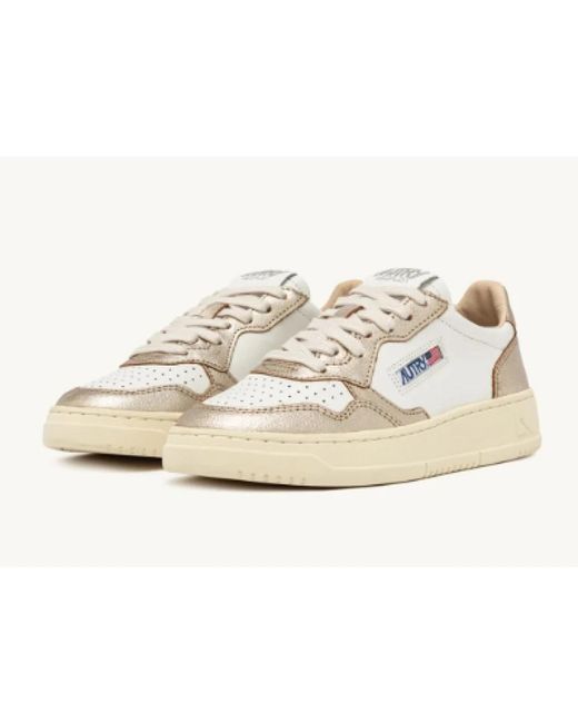 Autry Platinum And White Two-tone Leather Medalist Low Sneakers