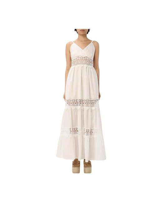 Kaos Natural Spitzen Maxikleid Weiß Elegant