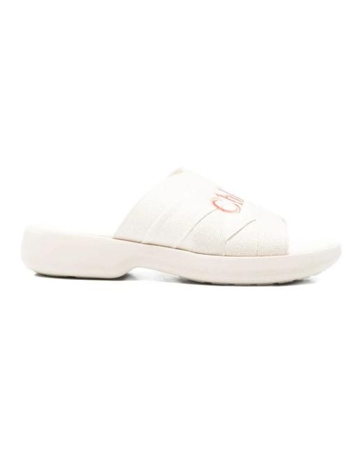 Chloé White Poolette Slides