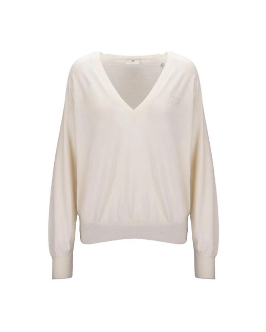 Elisabetta Franchi White V-Neck Knitwear